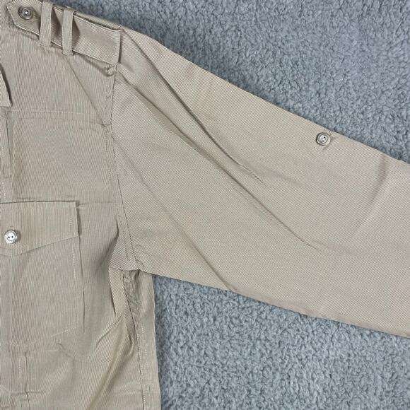 Monticello Collection Men's Large Beige Striped Long Sleeve Button Up Shirt - Picture 4 of 12